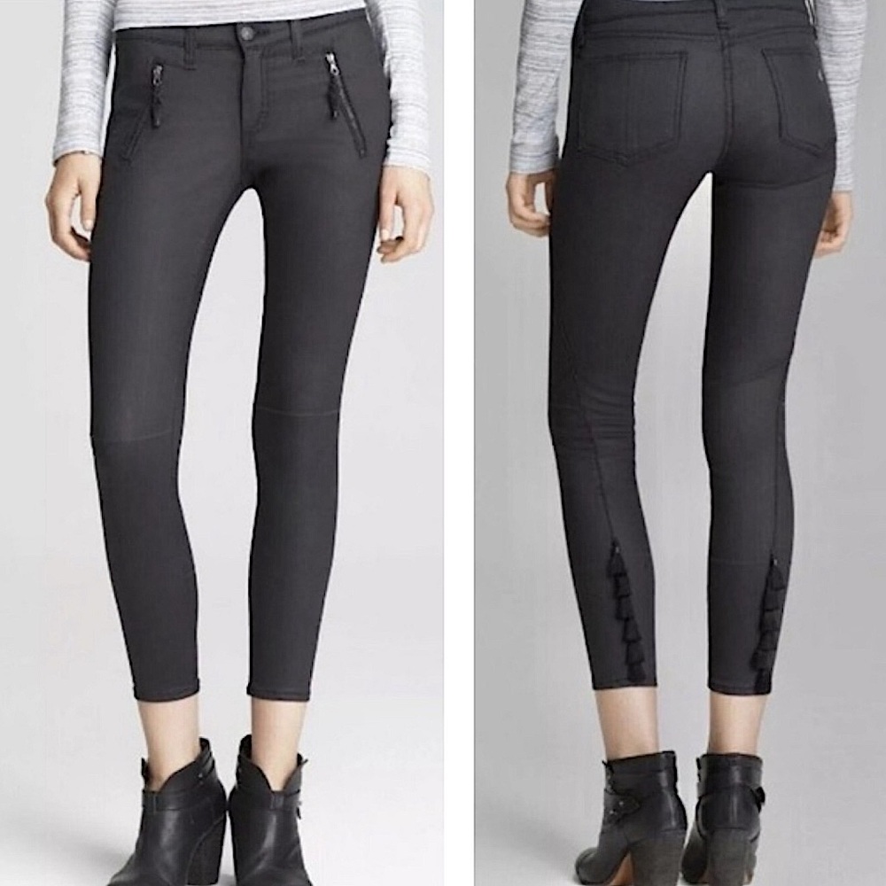 NWOT RAG & BONE black coated tassel jeans cropped in Shoreditch size 27 new
